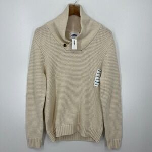 Old Navy Shawl‎ Knit Sweater Men's Size M Ivory Cotton Blend New NWT